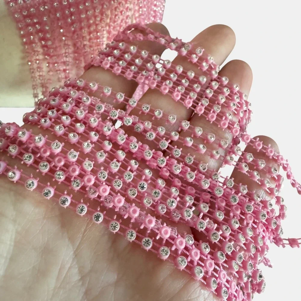 L&B Pink Rhinestone Fringe Belt Festival Rave M‎ Statement Tassel Accessory Wrap